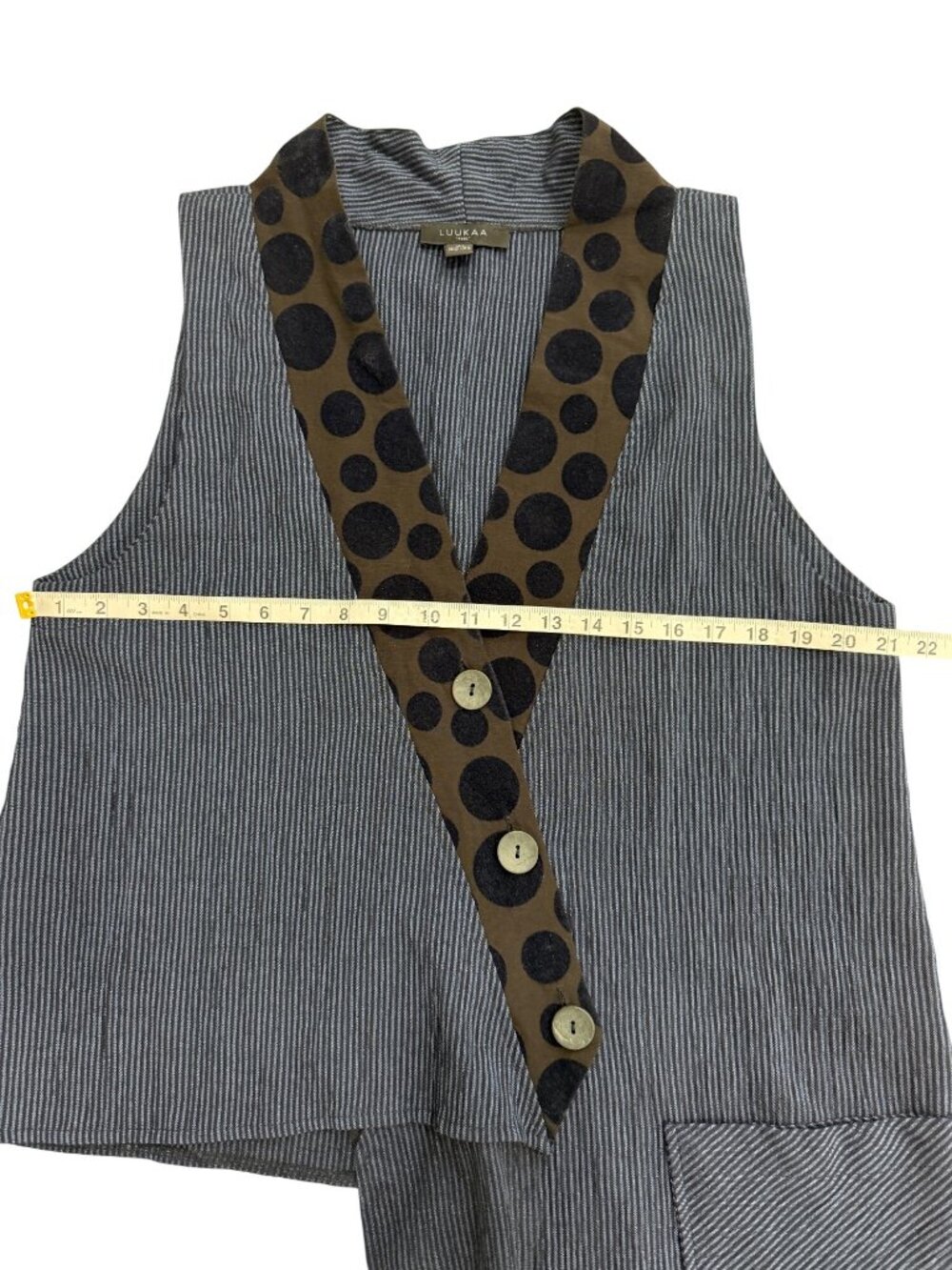 Luukaa Womens US Size 8 Sleeveless Top Button-Up Asymmetrical Artsy Navy Stripe - Picture 5 of 8